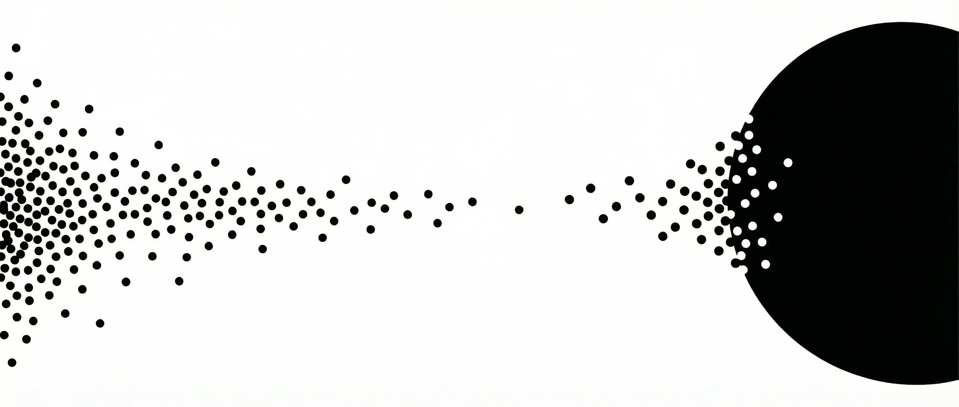 Black bars rising from a field of scattered black dots